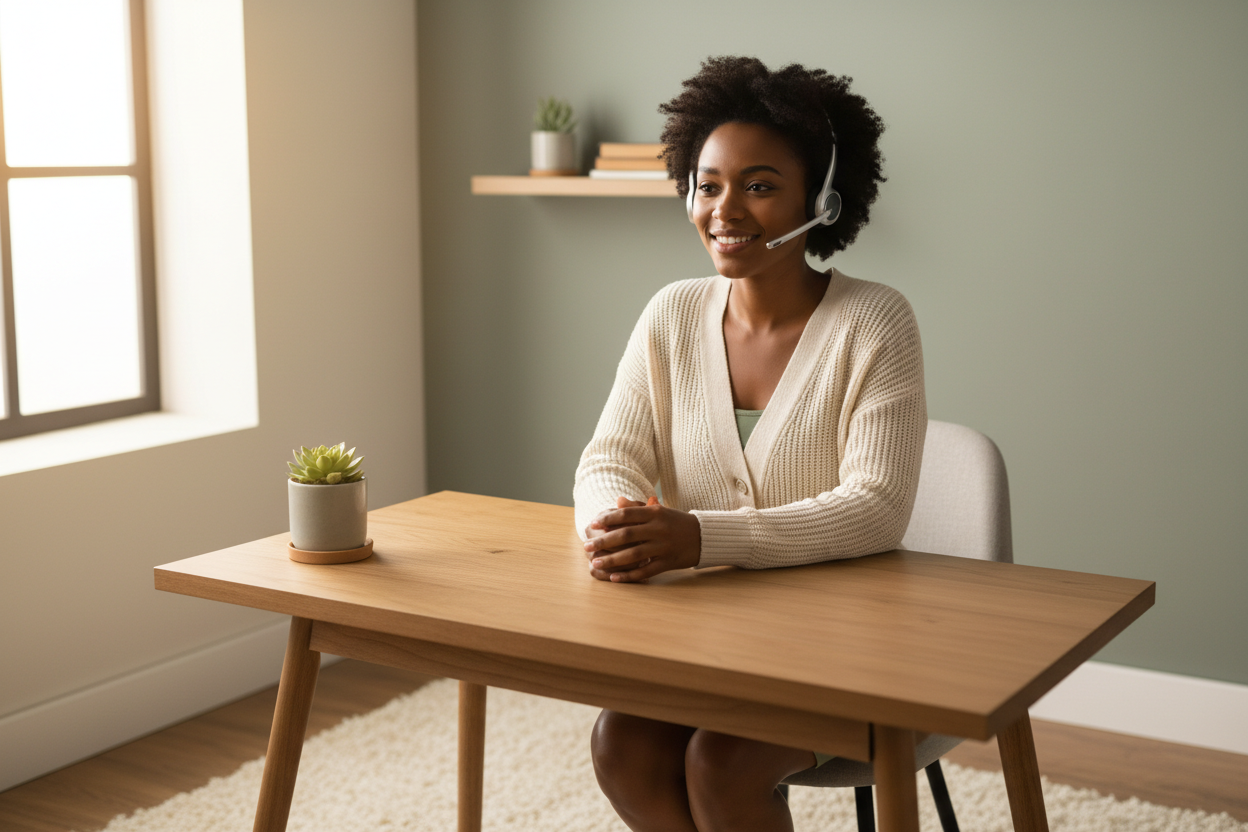 Black woman tech specialist providing reassuring emergency phone support